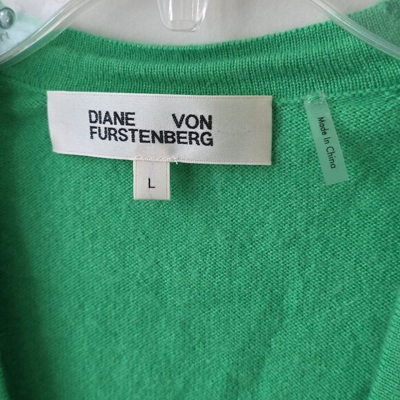 DIANE VON FURSTENBERG | Wool Cashmere Sweater Cardigan Green Sz LARGE - Picture 3 of 5